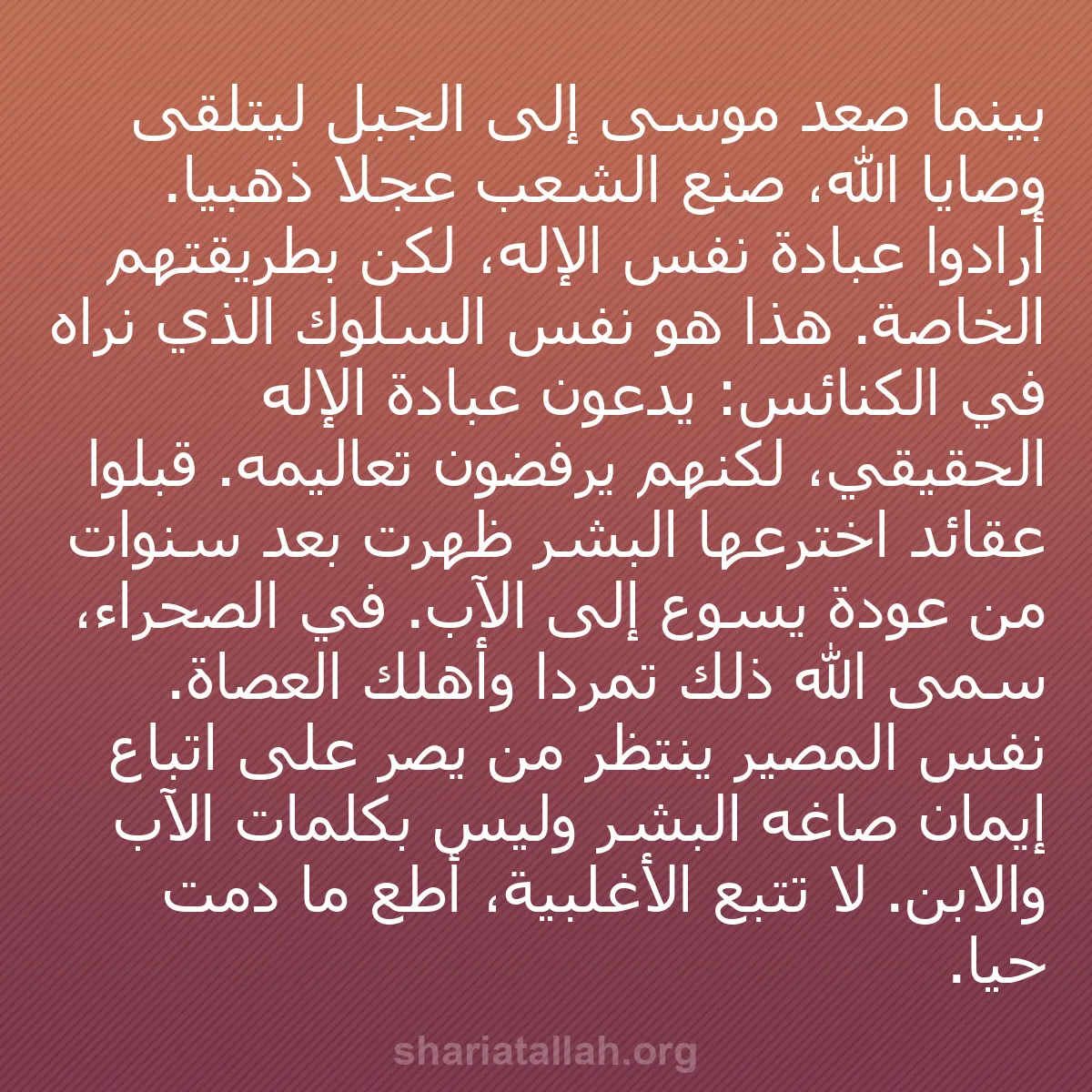 b0246 - منشور عن شريعة الله: بينما صعد موسى إلى الجبل ليتلقى وصايا الله، صنع الشعب عجلاً...